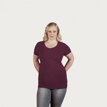 T-shirt long col V slim grande taille Femmes promotion - BY/burgundy (3087_L1_F_M_.jpg)