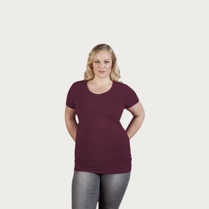 T-shirt long col V slim grande taille Femmes promotion