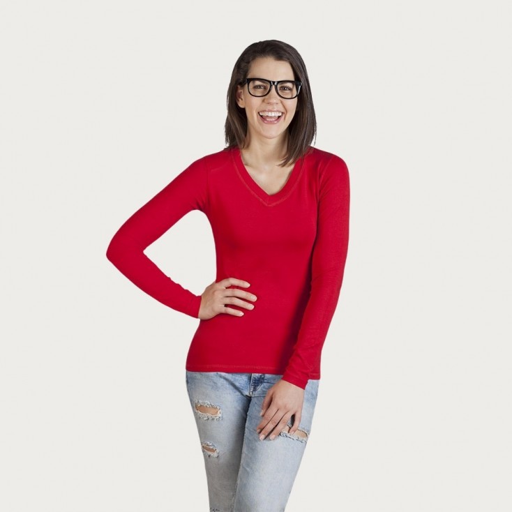 Wellness V-Ausschnitt Langarmshirt Frauen Sale - 36/fire red (3360_E1_F_D_.jpg)