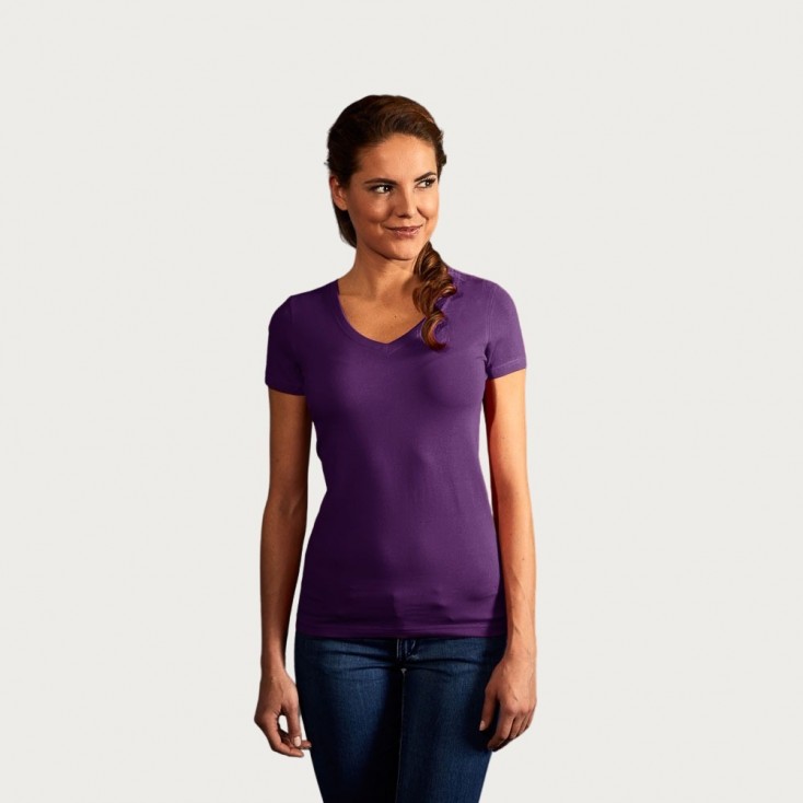 Slim Fit V-Neck T-shirt Women - PA/pansy (3086_E1_E_D_.jpg)