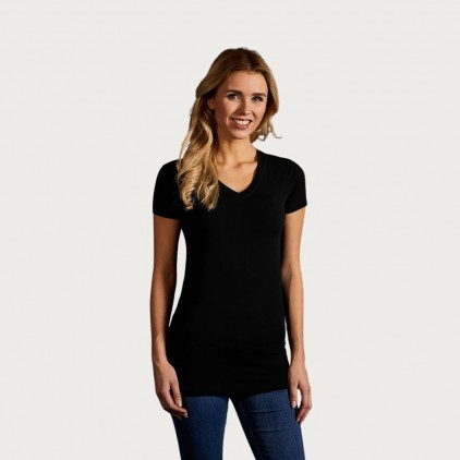 Slim-Fit V-Ausschnitt T-Shirt "Lang" Frauen